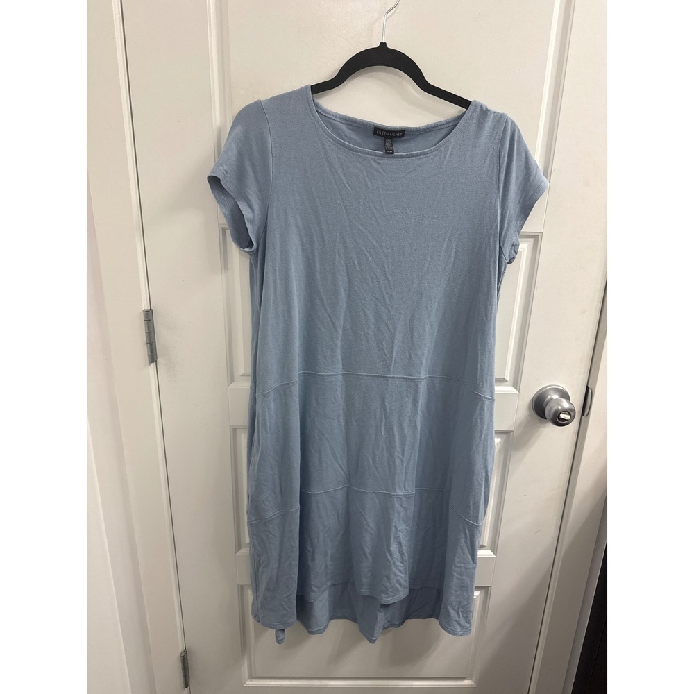 Eileen Fisher Womens Blue Viscose Spandex Short Sleeve Shift Dress Size M